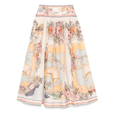 ZIMMERMANN - Tallow Printed Linen Midi Skirt