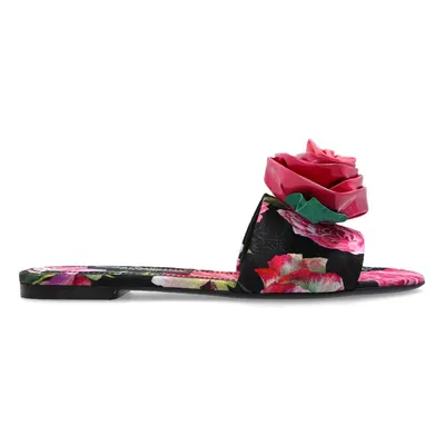 DOLCE & GABBANA - Rose Embellished Printed Flat Sandals